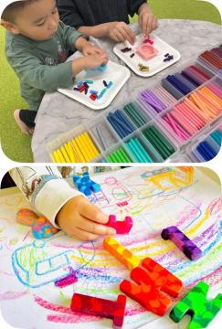 クレヨンで絵を描いています