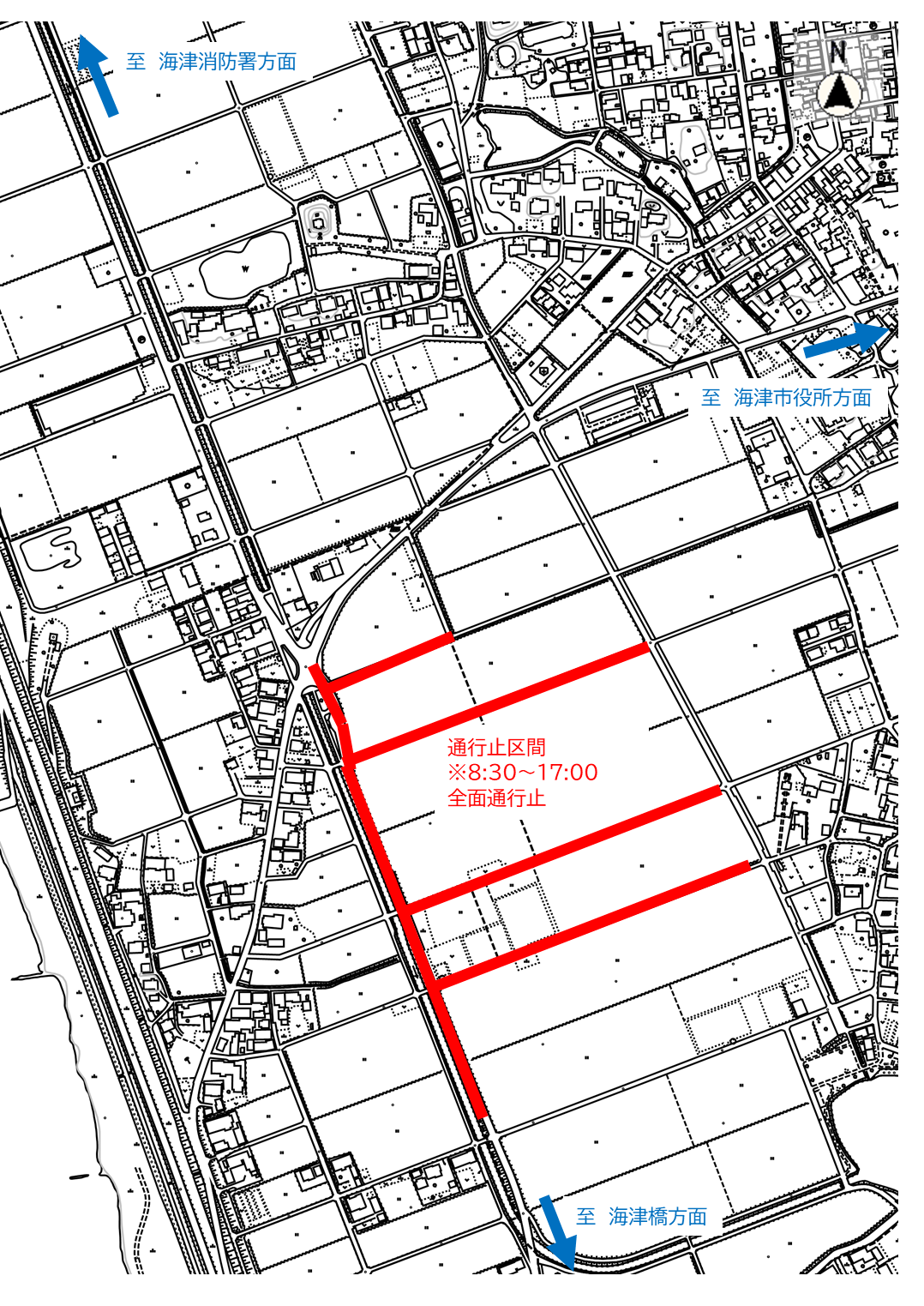 通行止め箇所の地図